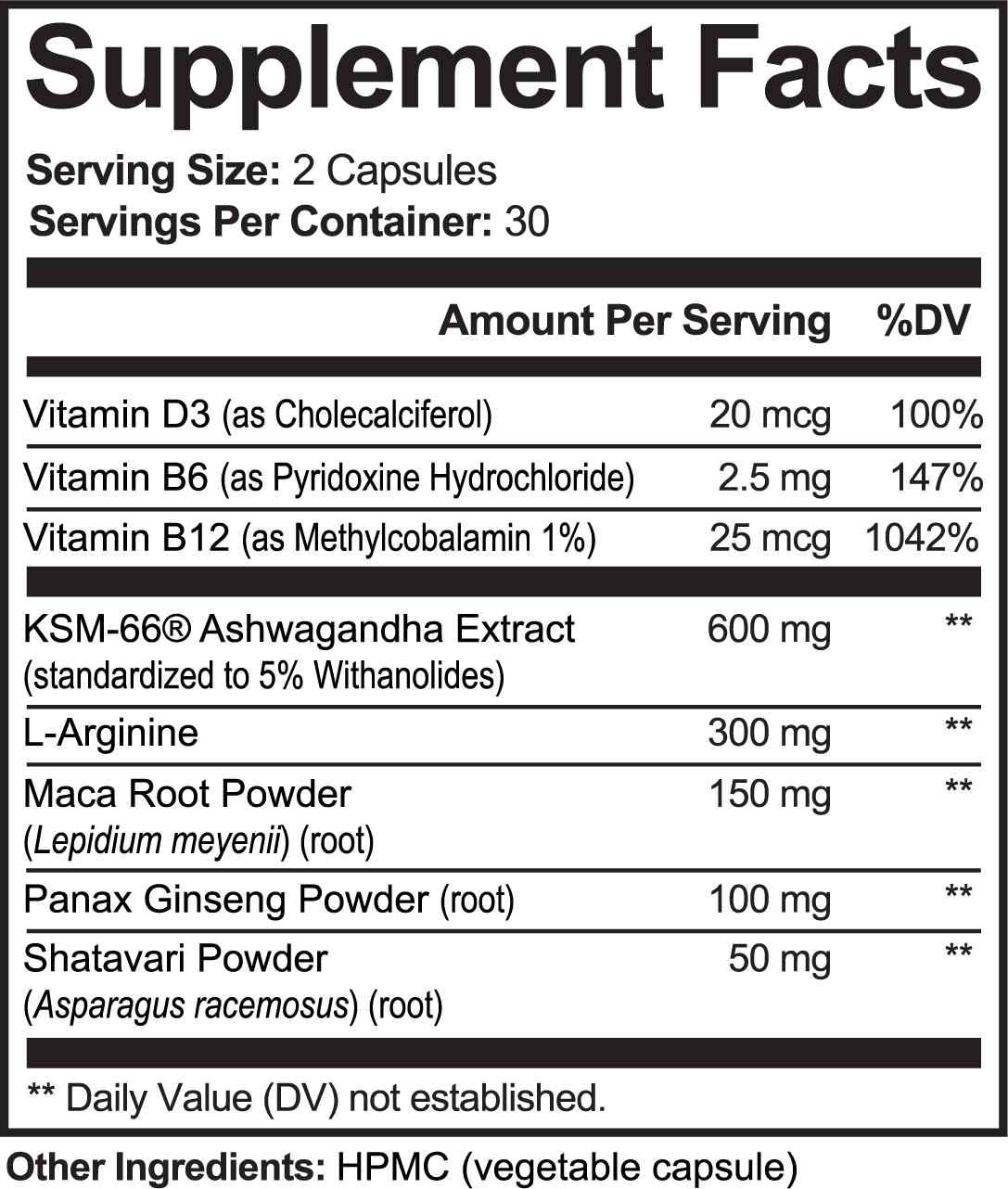 PauseBright CALM Supplement Facts panel, KSM-66 ashwagandha 600 mg per 2 capsules